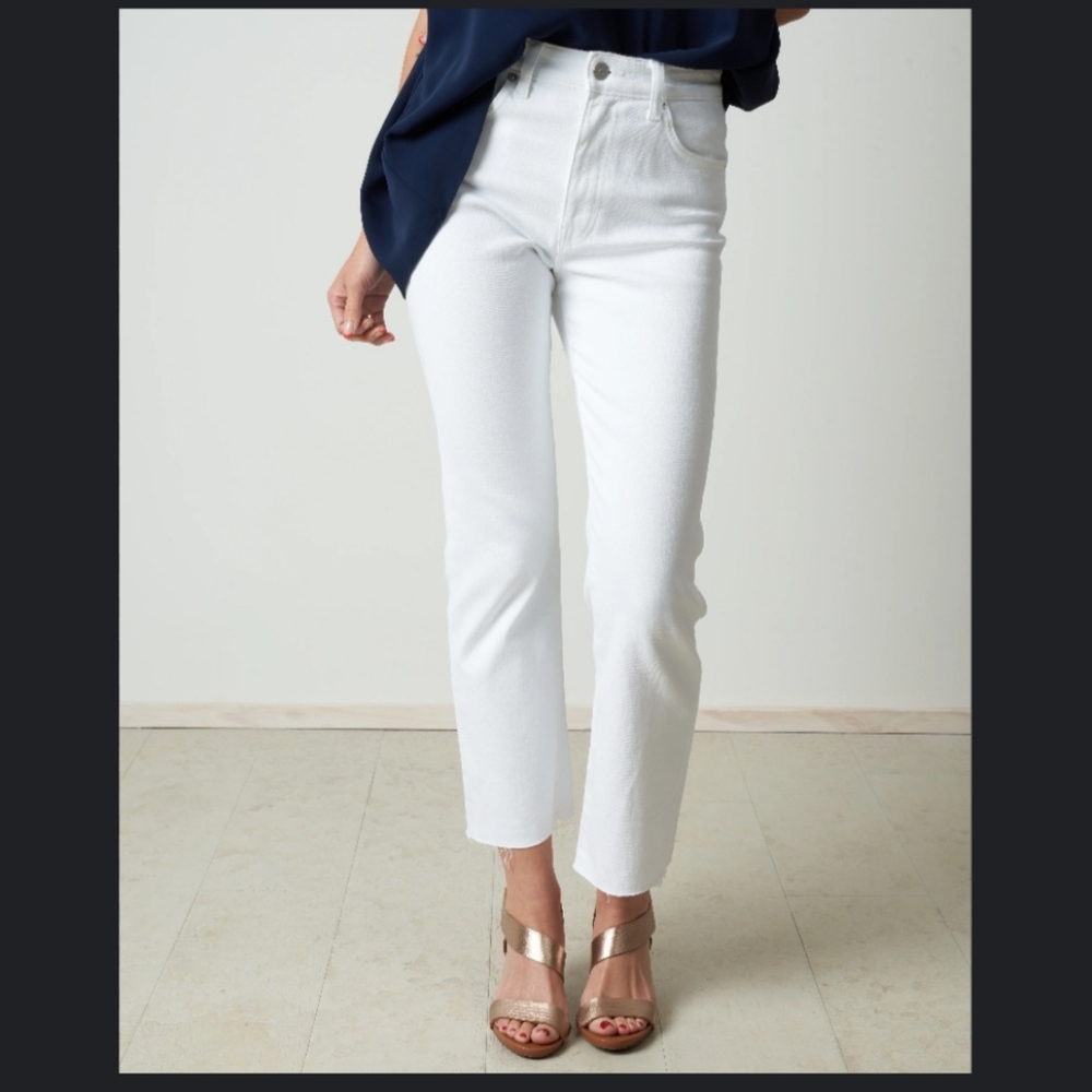 CQY Midrise Slim Straight Structured Crop Jeans W27 Crisp White